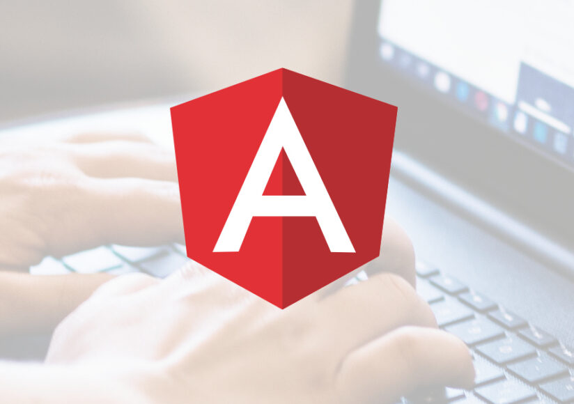 Angular Logo with laptop background